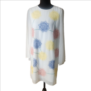 Modcloth White Sheath Dress with Bishop Sleeves, Size Small